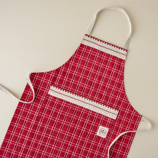 Magnolia Vintage Red Plaid Embroidered Apron