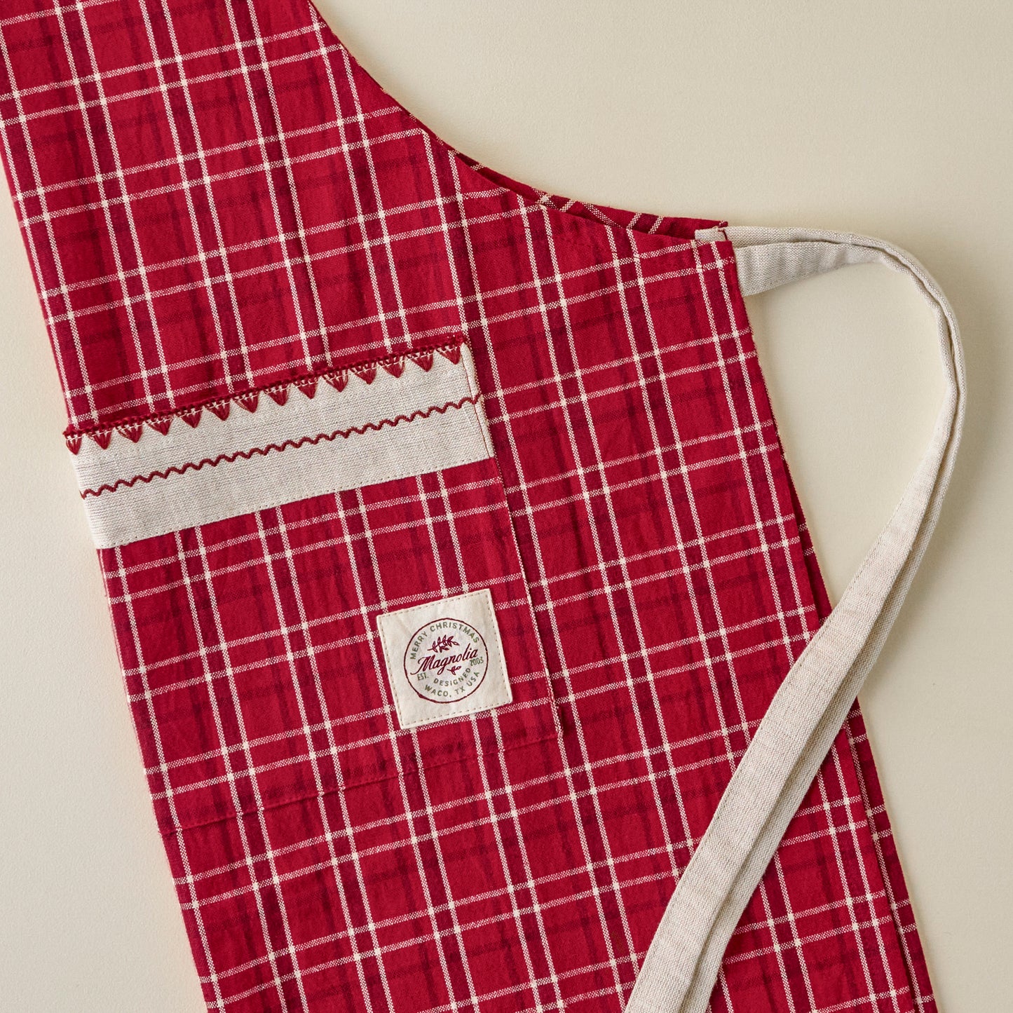 Magnolia Vintage Red Plaid Embroidered Apron