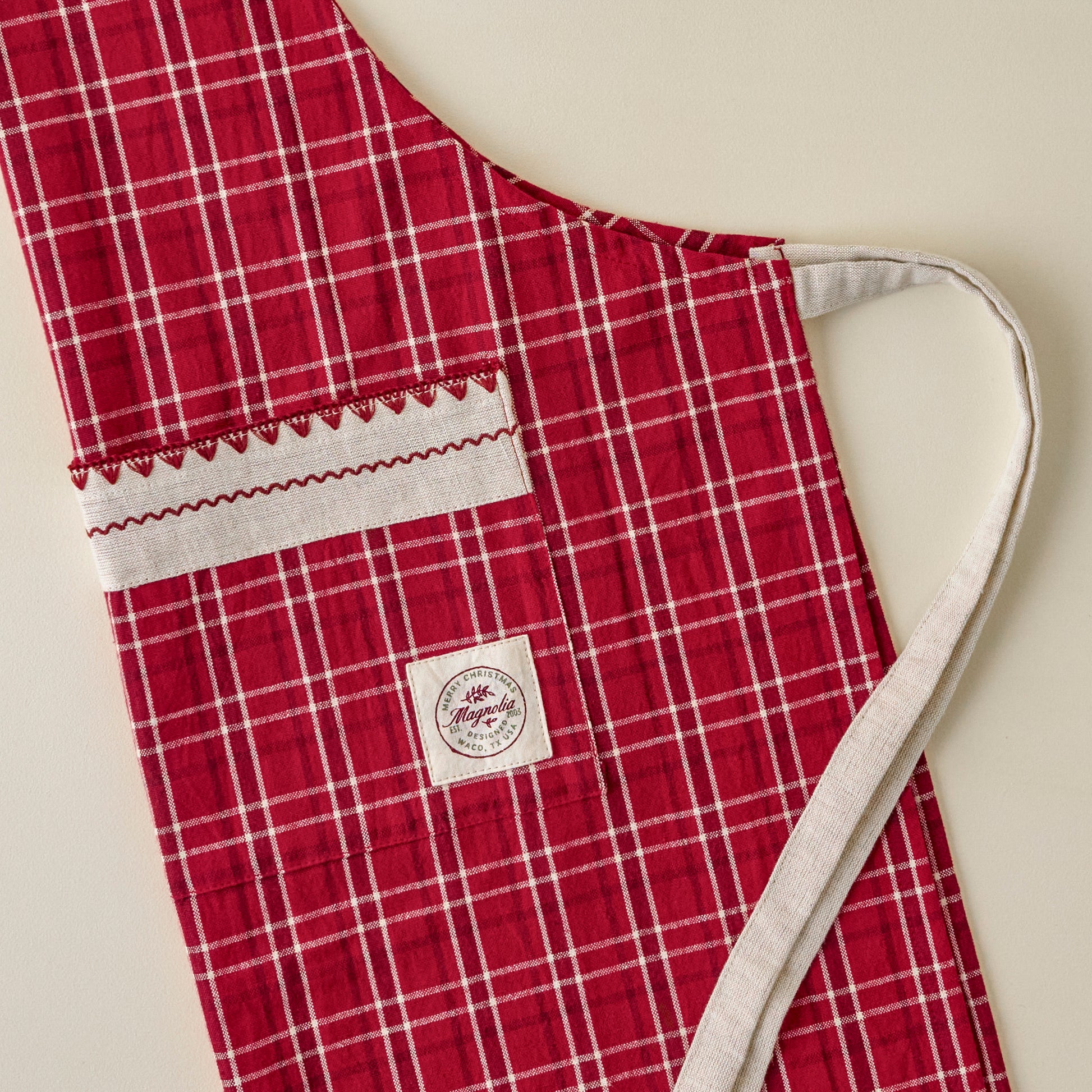 Magnolia Vintage Red Plaid Embroidered Apron