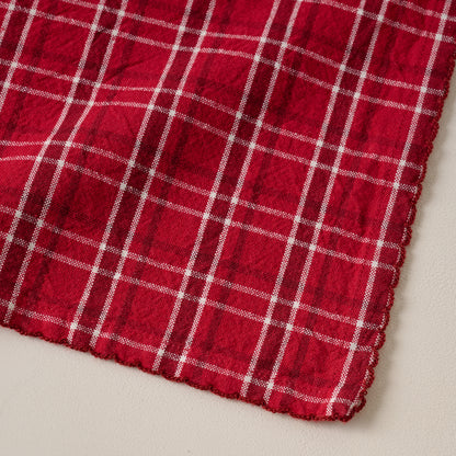 Magnolia Red Plaid Napkin Set of Four corner up close