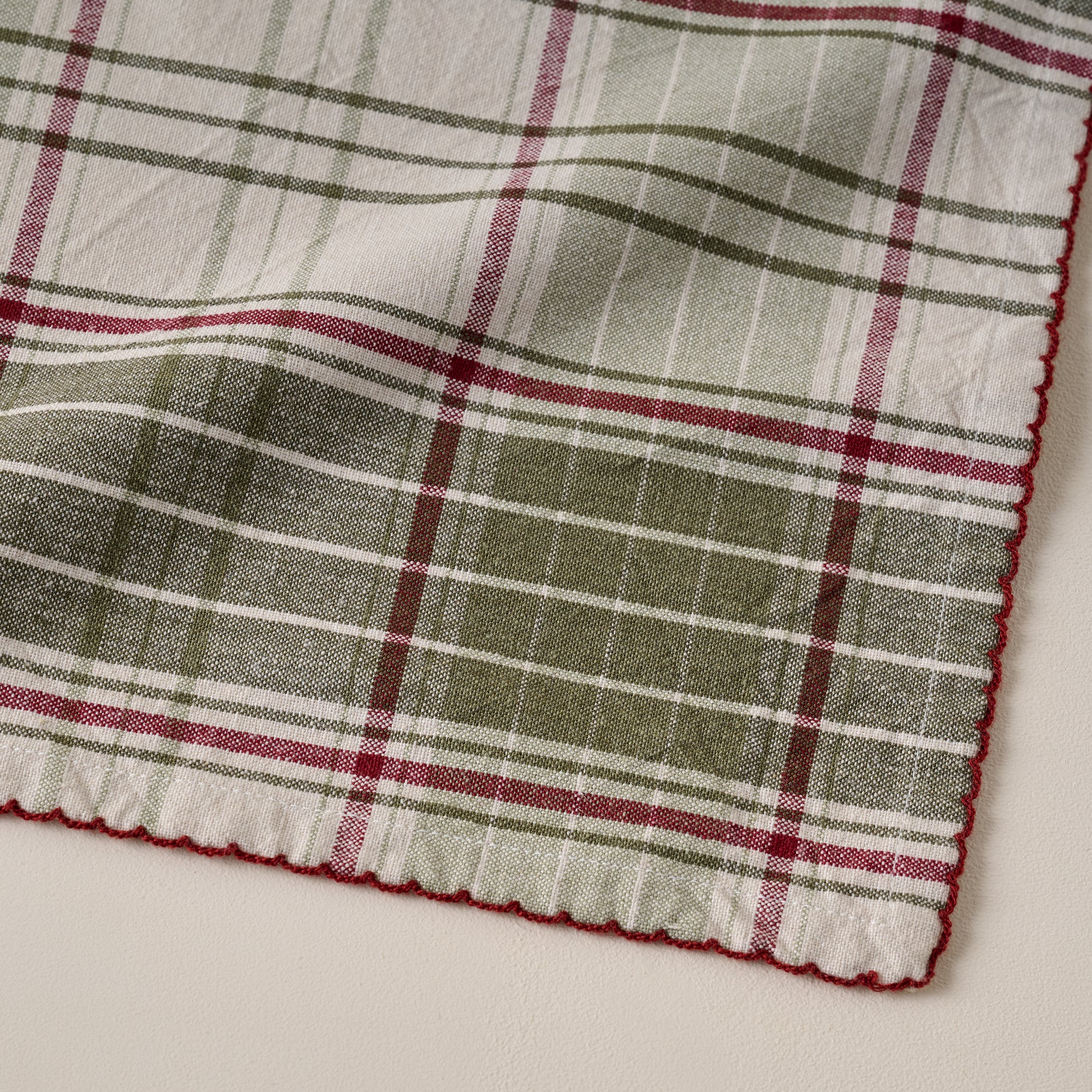 Magnolia Festive Plaid Napkin Set of Four corner up close