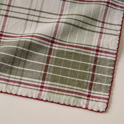 Magnolia Festive Plaid Napkin Set of Four corner up close