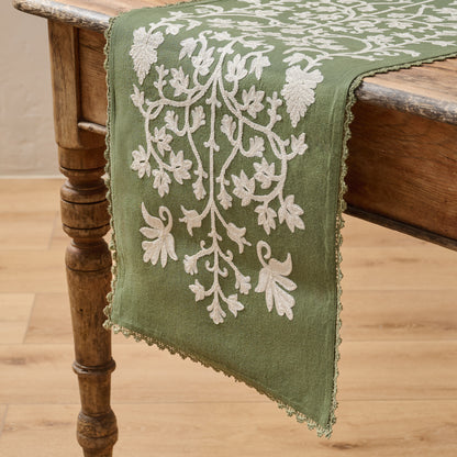 Winter Moss Embroidered Table Runner