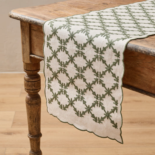 Moss Green Eleanor Embroidered Table Runner