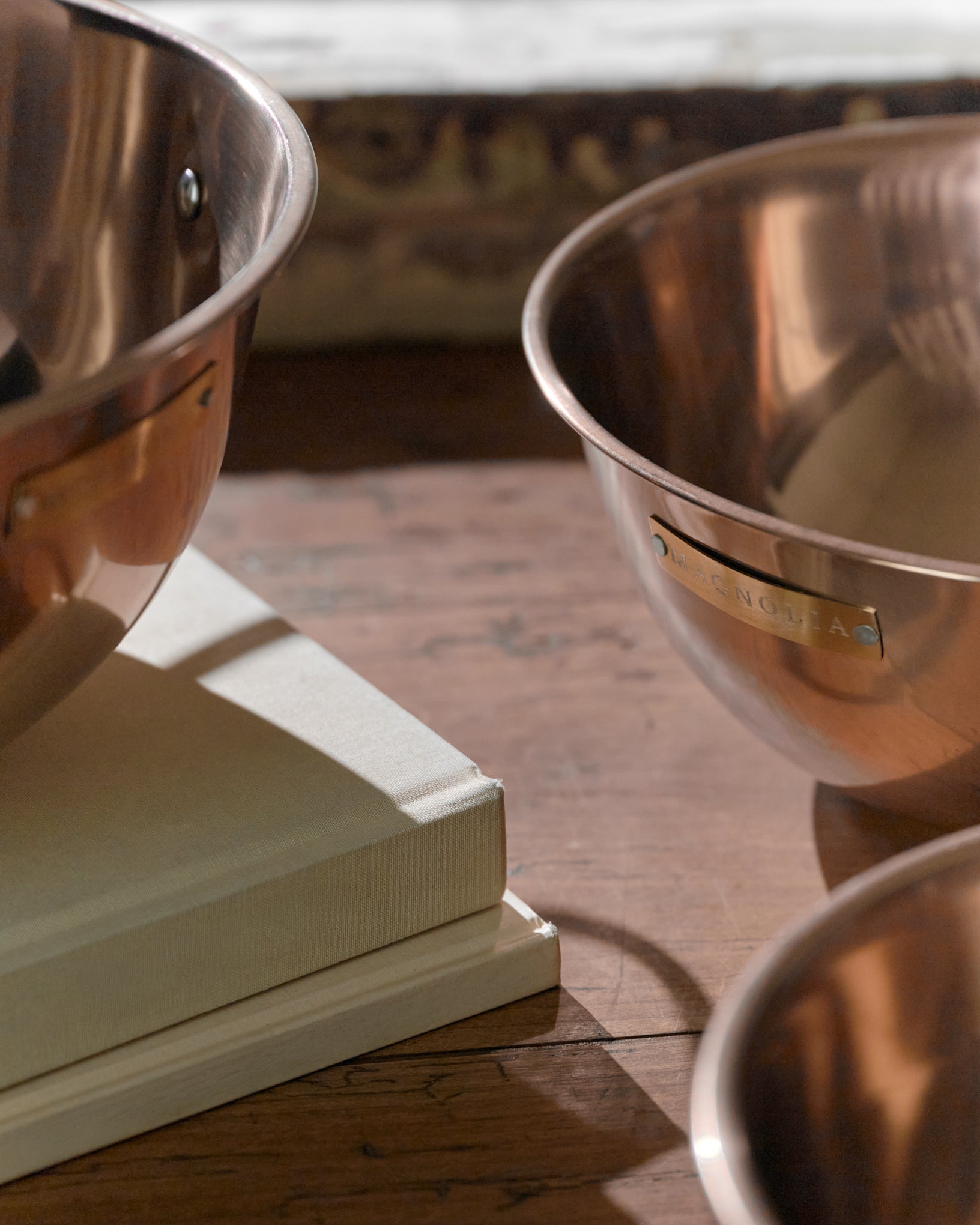 Magnolia Copper Mixing Bowl Set angled close up