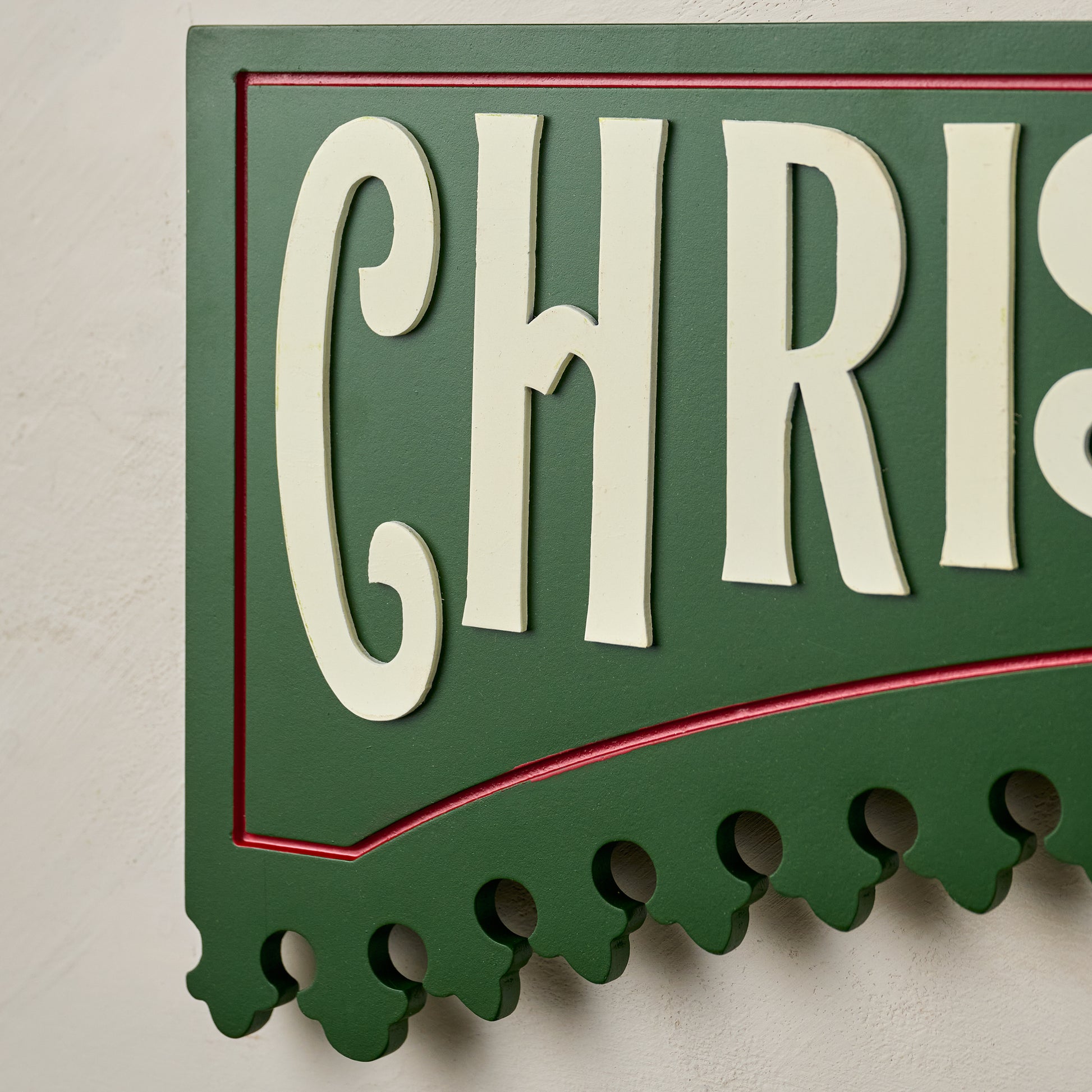 Christmas Greetings Wooden Sign up close