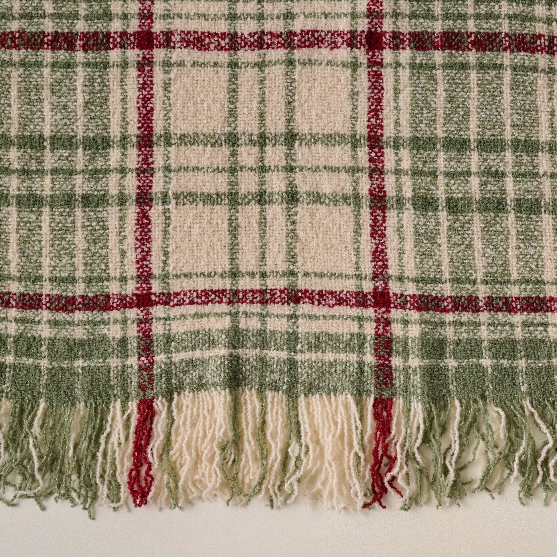 Settle In Plaid Throw fringe up close