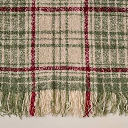 Settle In Plaid Throw fringe up close