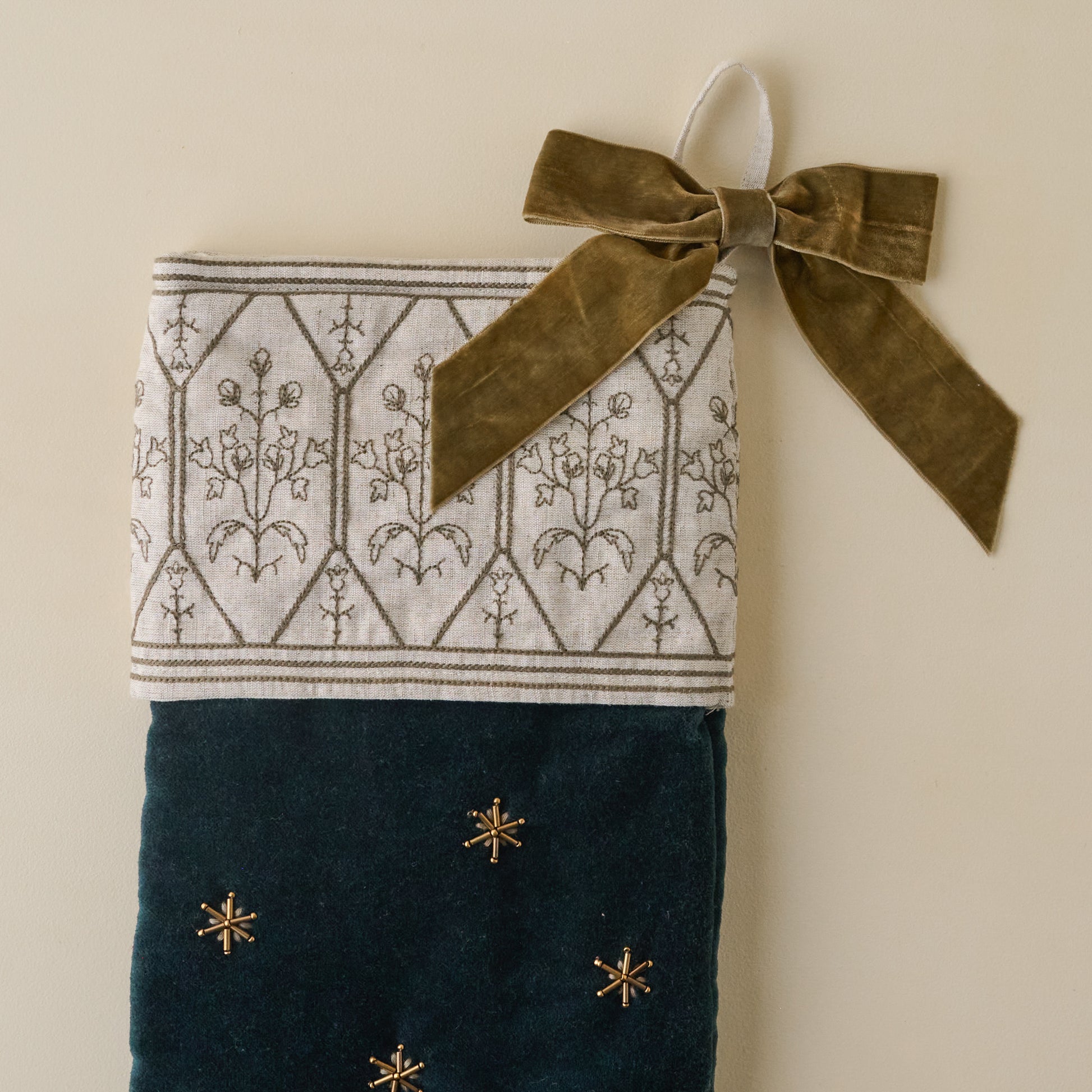 Hand-Beaded Evermore Velvet Stocking close up