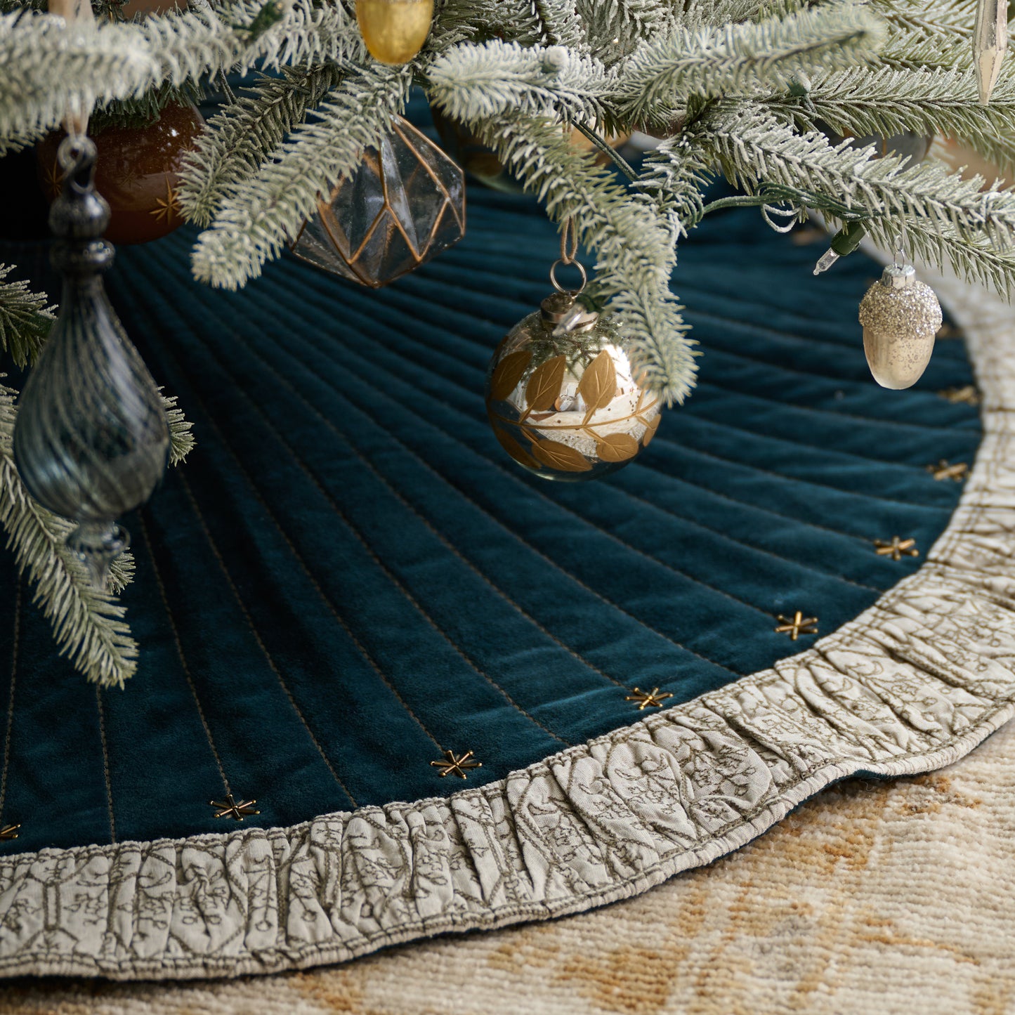 Hand-Beaded Evermore Velvet Tree Skirt shown under tree