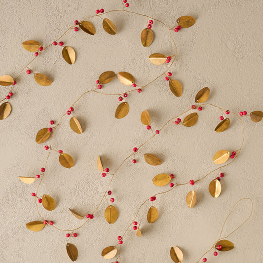 Brass Leaf + Red Berry Garland