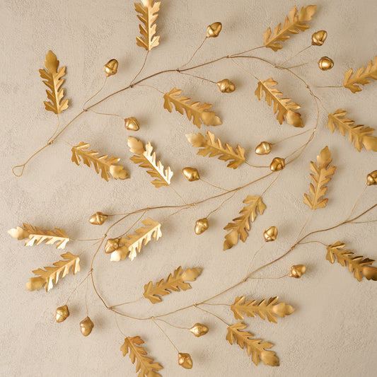 Foraged Leaf and Acorn Brass Garland