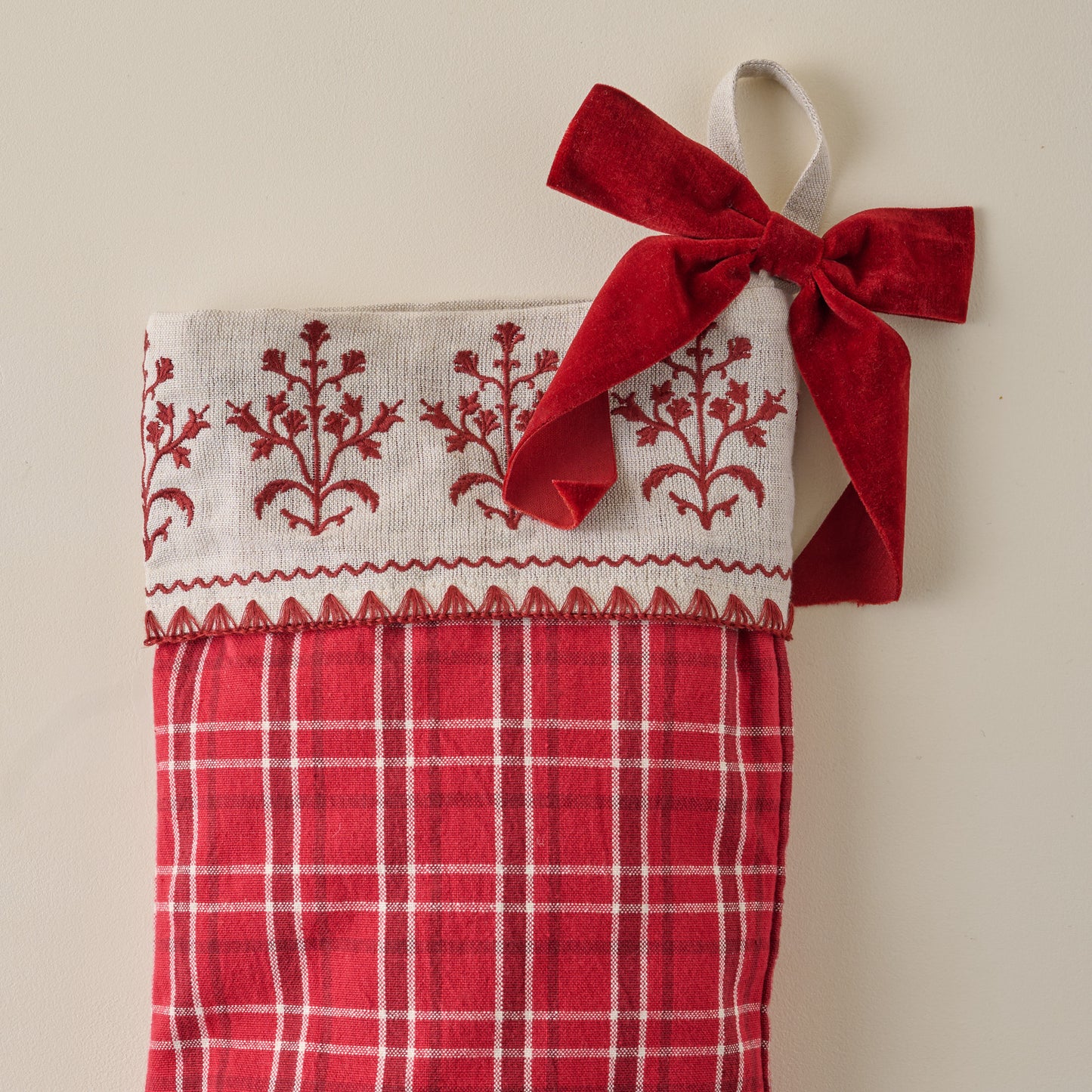 Vintage Red Plaid Stocking up close