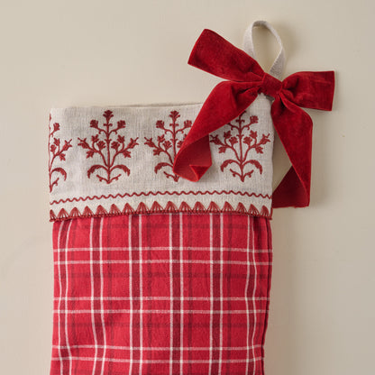 Vintage Red Plaid Stocking up close