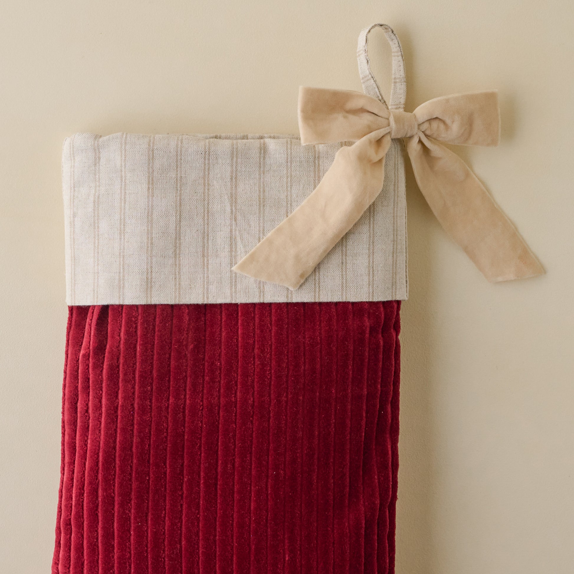 Cranberry Channel Velvet Stocking close up