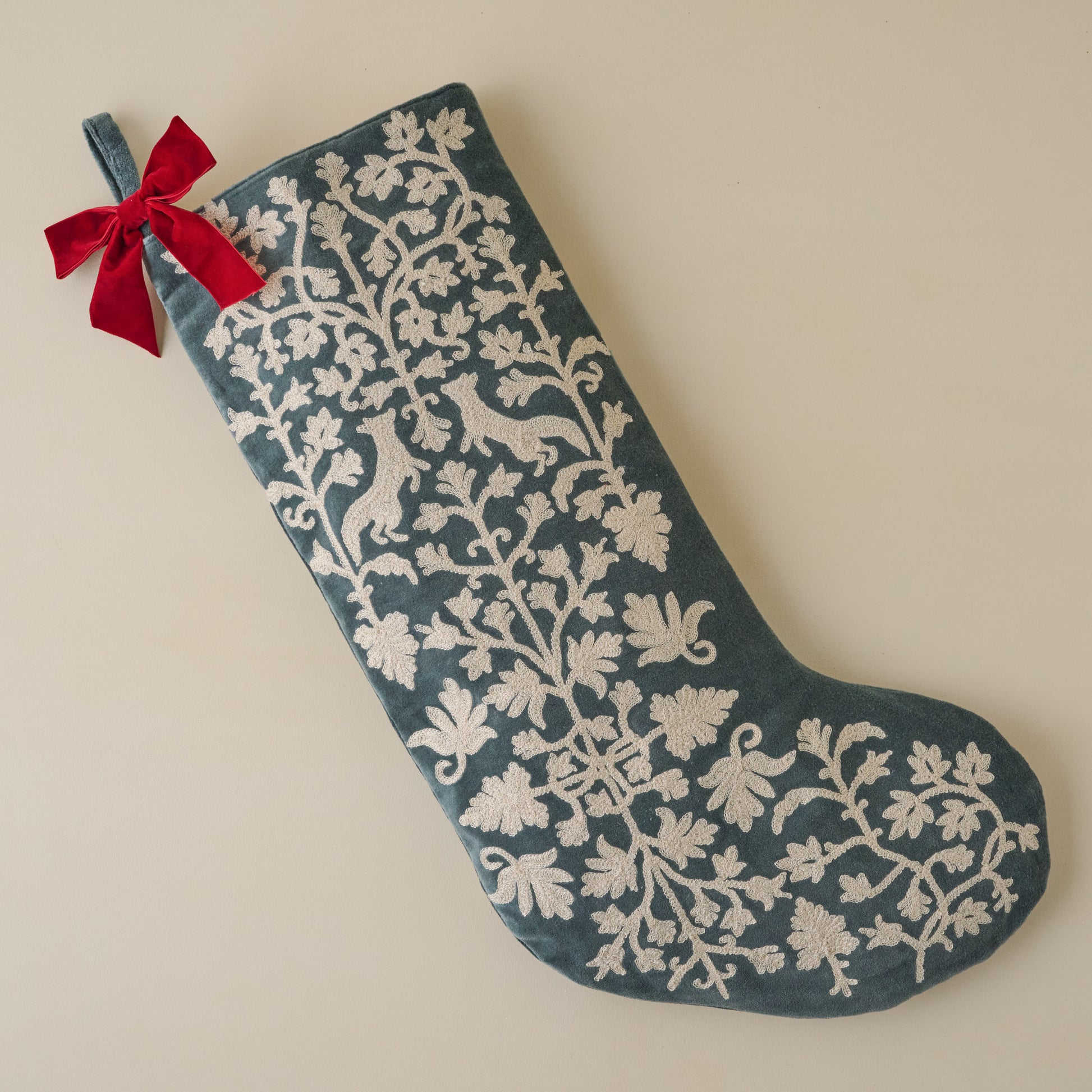 Balsam Fir Enchanted Forest Embroidered Velvet Stocking