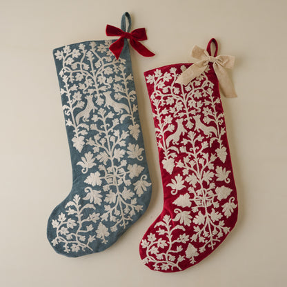 Enchanted Forest Embroidered Velvet Stockings
