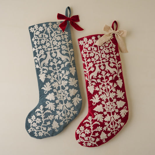Enchanted Forest Embroidered Velvet Stockings
