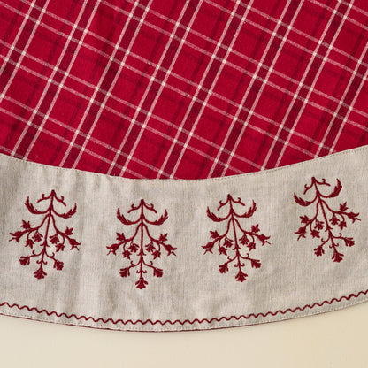 Vintage Red Plaid Tree Skirt shown from above