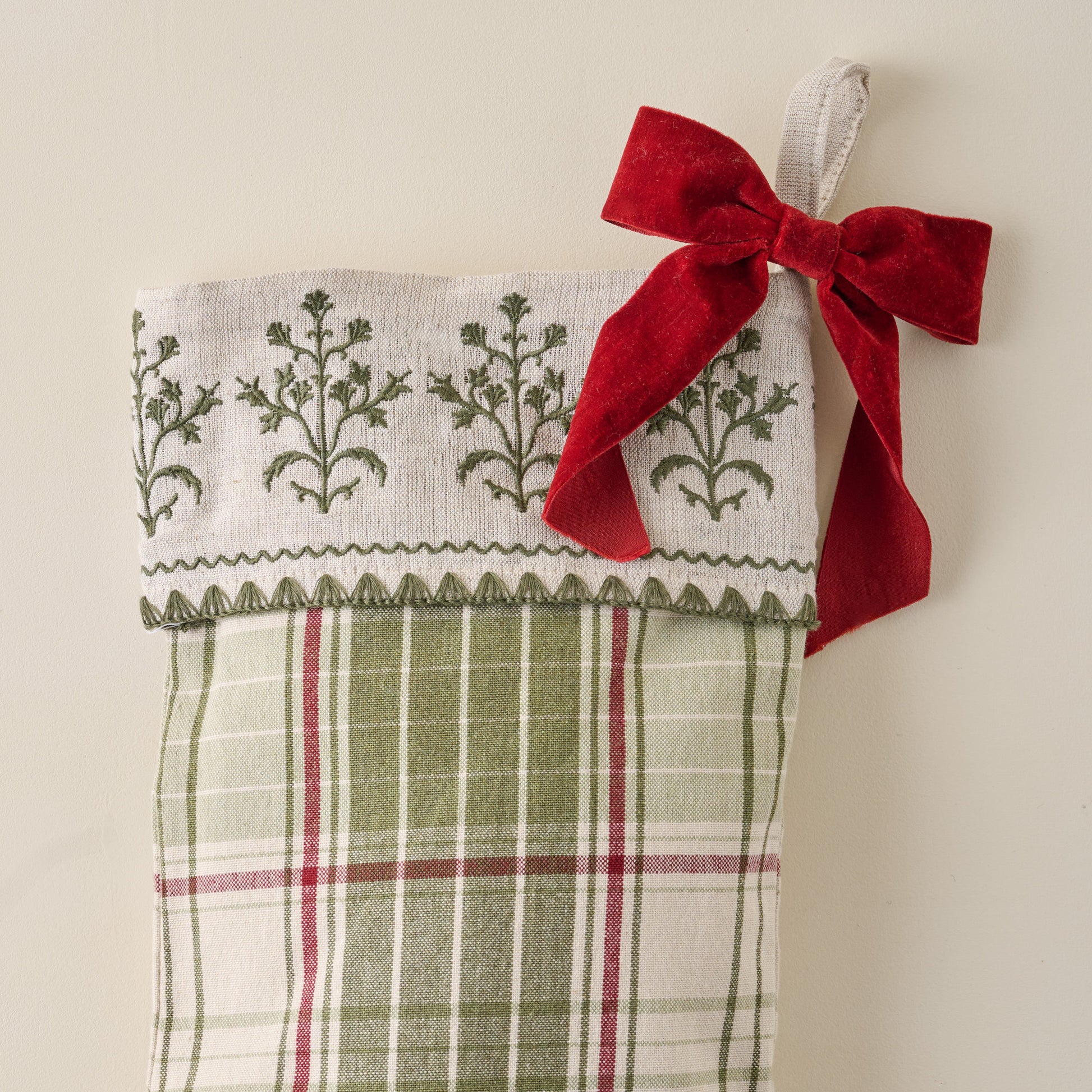 Vintage Festive Plaid Stocking close up