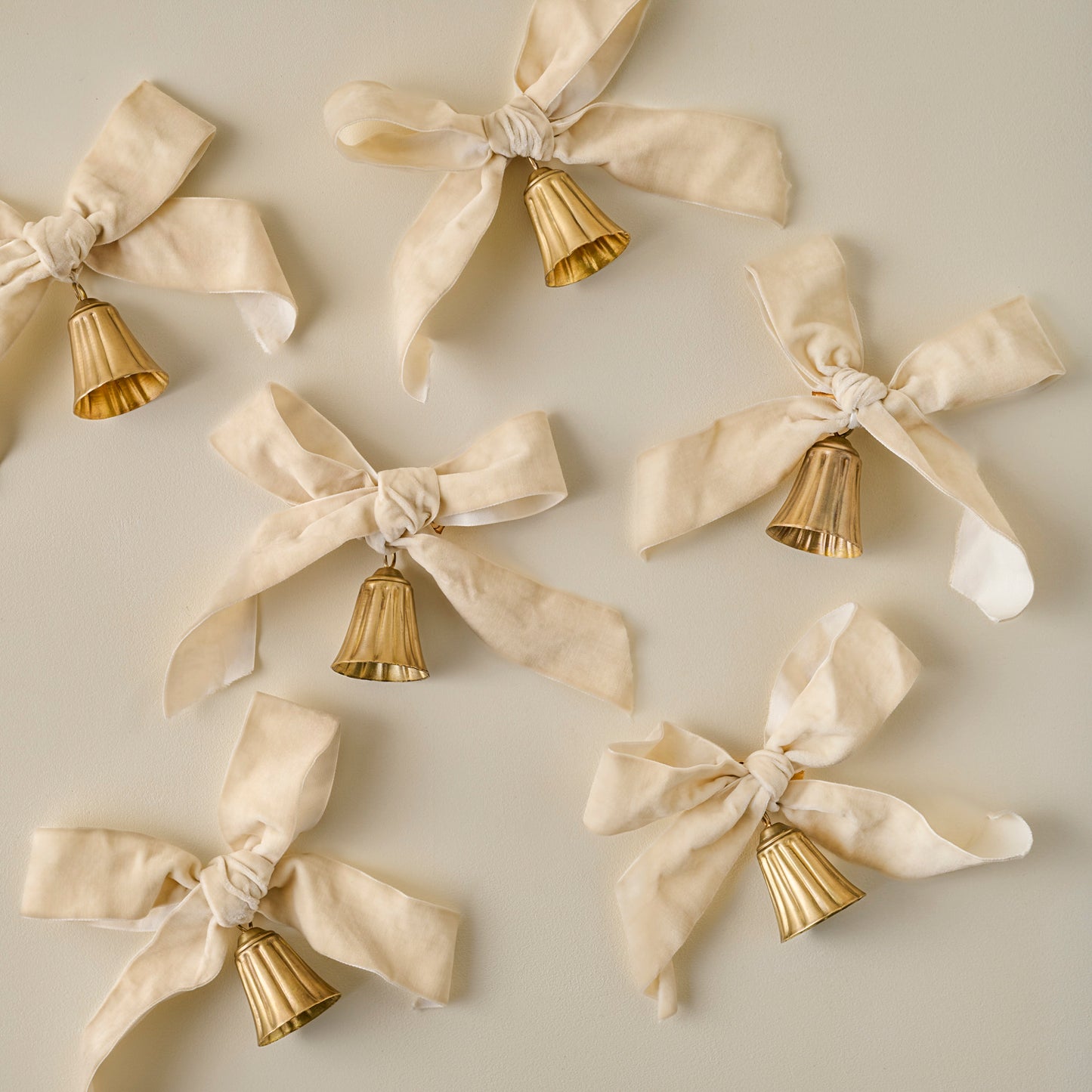 Velvet Bow with Bell Ornament, Set of 6 shown together