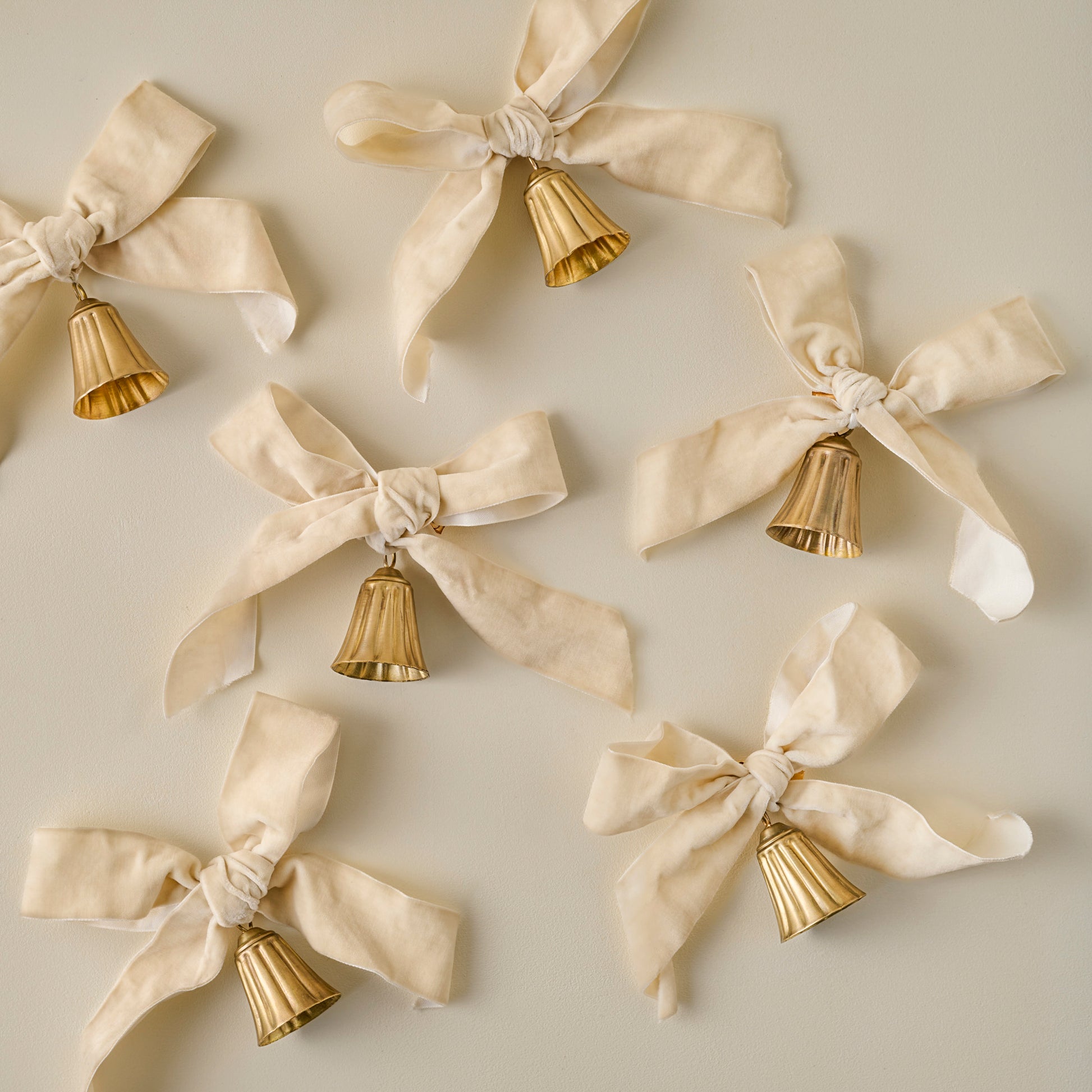 Velvet Bow with Bell Ornament, Set of 6 shown together