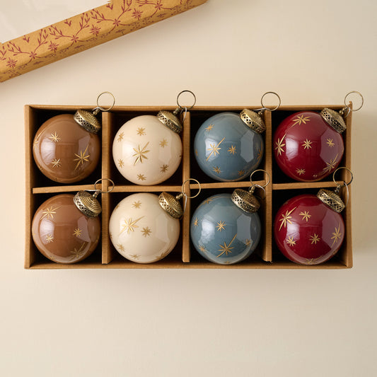 Starry Night Ornaments, Set of 8 shown in box
