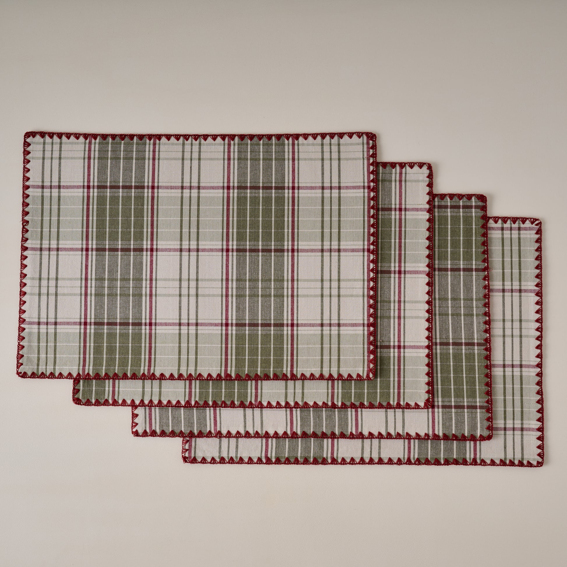 Magnolia Festive Plaid Reversible Placemat Set of Four showing green side