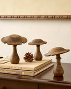 Hand-Carved Decorative Wooden Mushroom, Set of 3