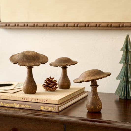 Hand-Carved Decorative Wooden Mushroom, Set of 3