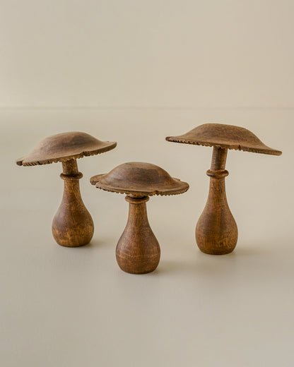 Hand-Carved Decorative Wooden Mushroom, Set of 3