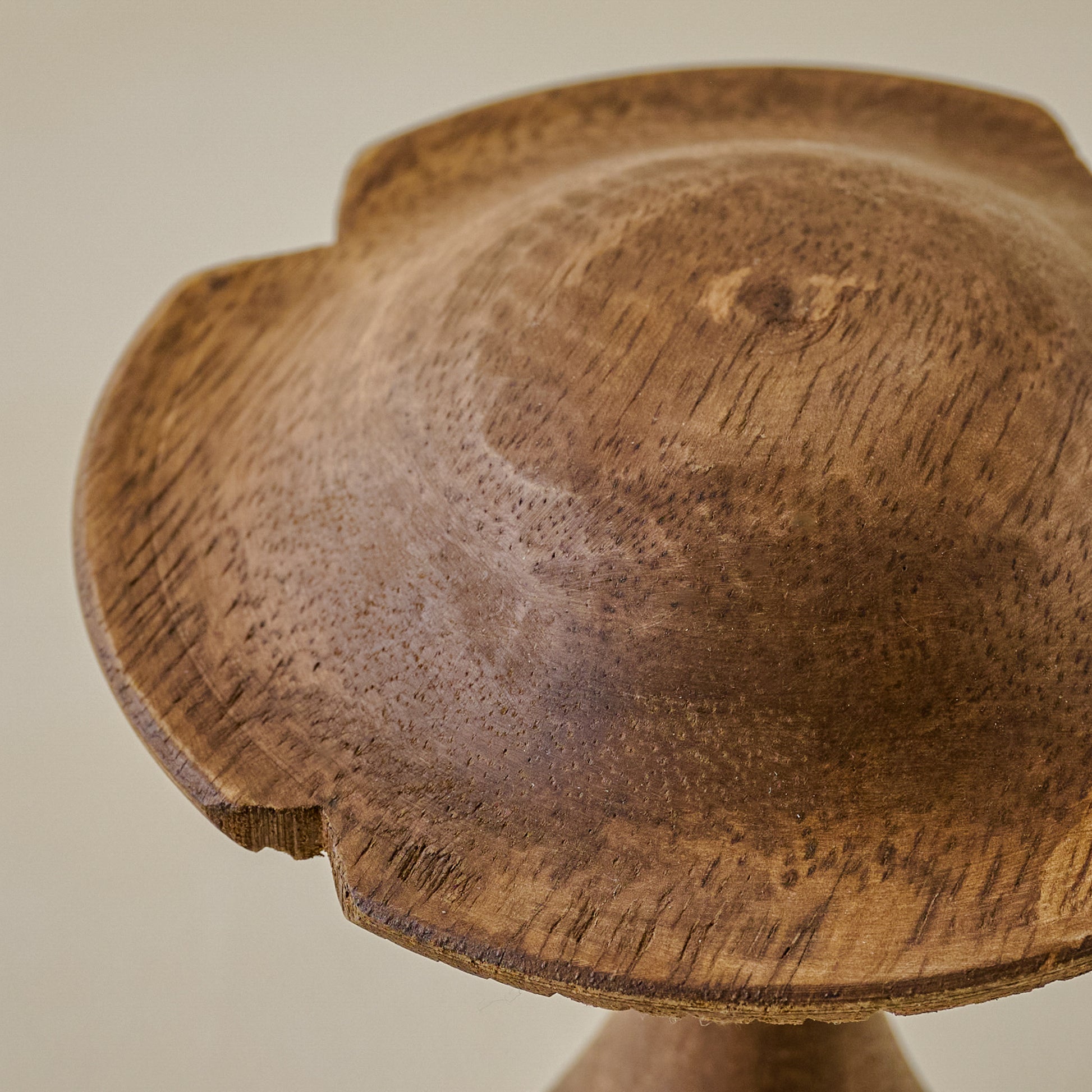 Hand-Carved Decorative Wooden Mushroom, Set of 3 top of mushroom up close
