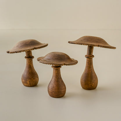 Hand-Carved Decorative Wooden Mushroom, Set of 3