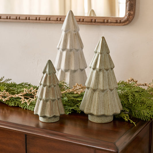 Decorative Ceramic Trees shown styled on console table