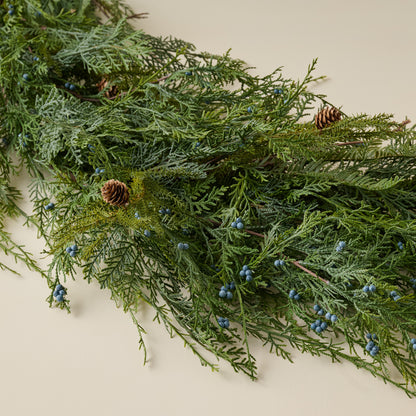 Real Touch Juniper Berry Pine Garland - 72" up close