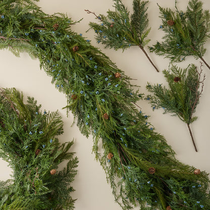 Real Touch Juniper Berry Pine Bundle shown with matching garland and wreath