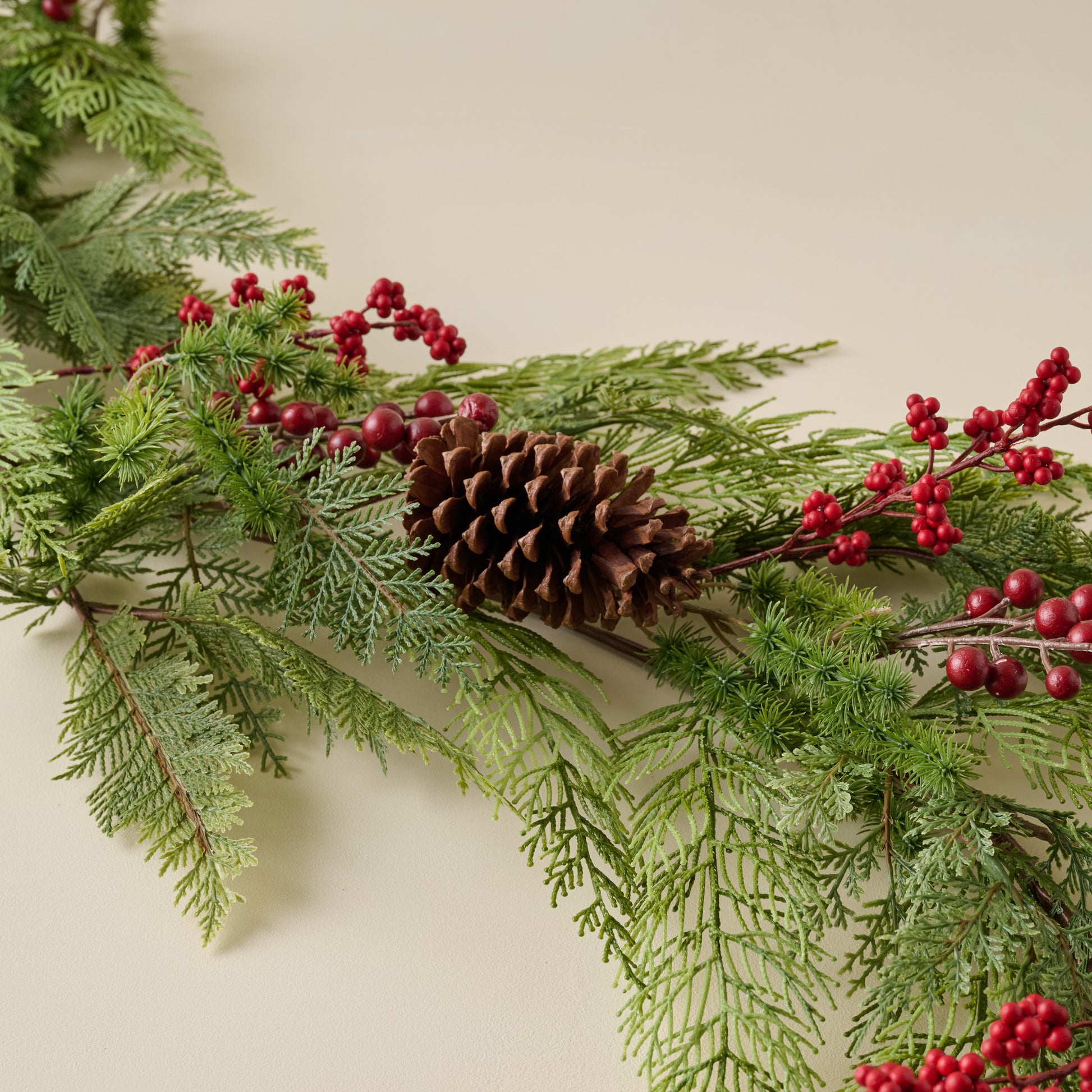 Real Touch Foraged Red Berry Pine Garland - 72" up close