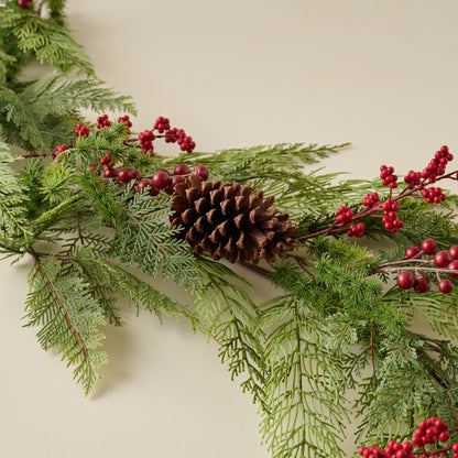 Real Touch Foraged Red Berry Pine Garland - 72" up close