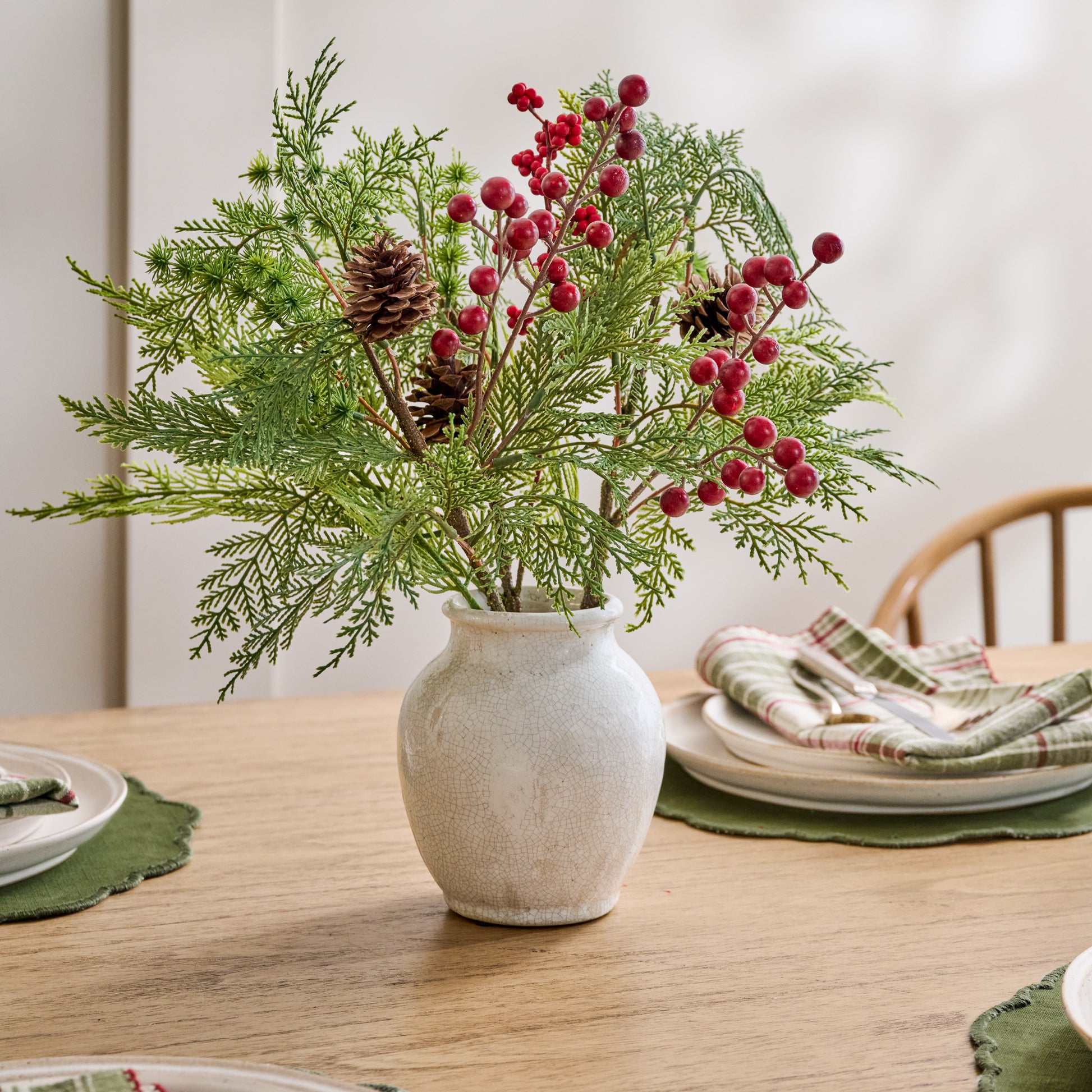 Real Touch Foraged Red Berry Pine Bundle shown in vase