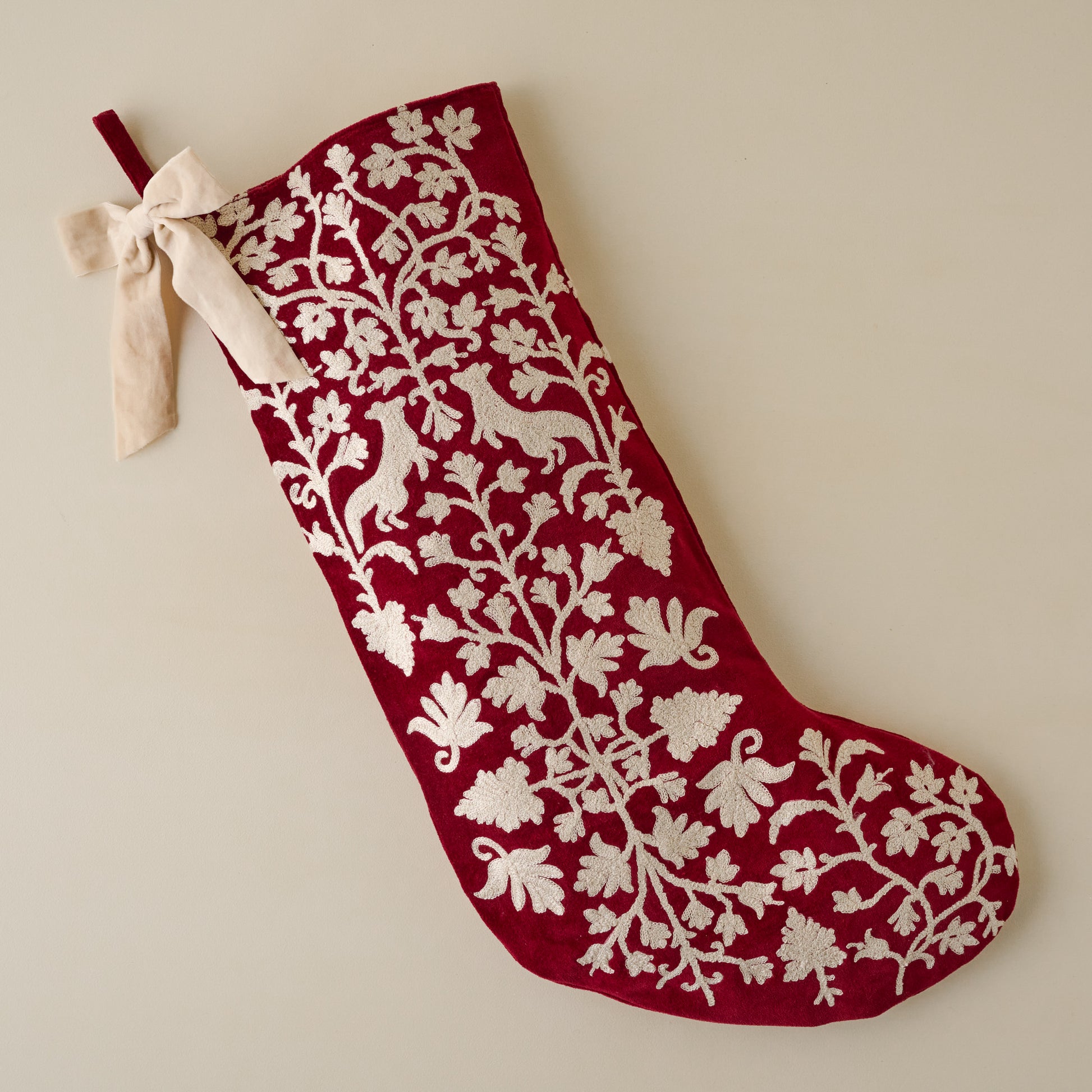 Syrah Enchanted Forest Embroidered Velvet Stocking