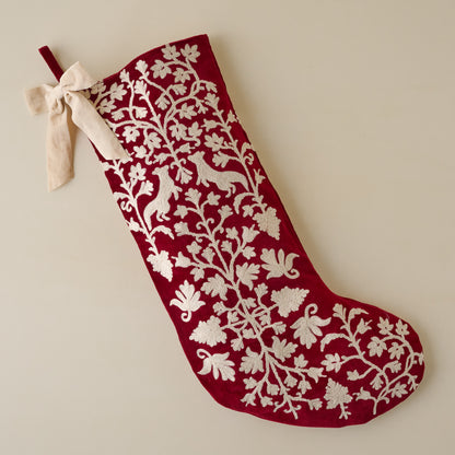 Syrah Enchanted Forest Embroidered Velvet Stocking