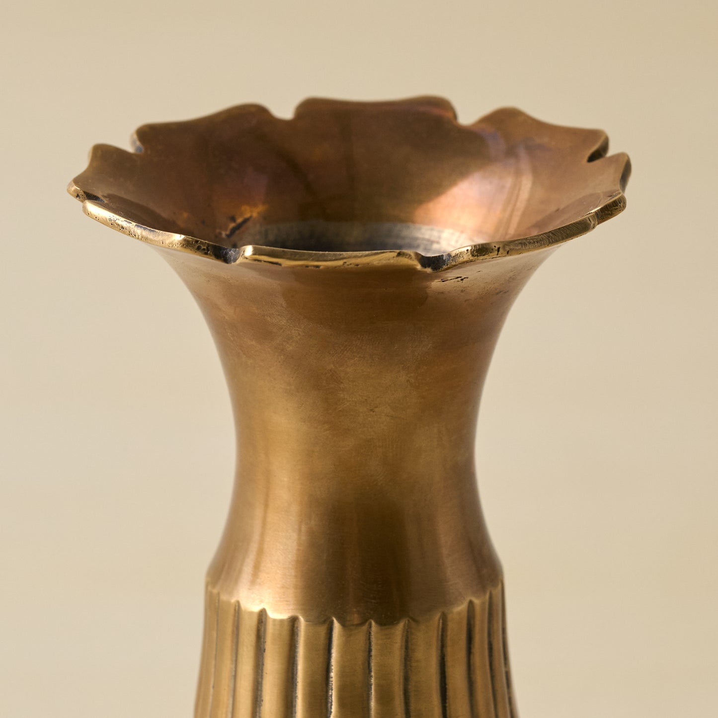 Anna Antiqued Solid Brass Vase (small) close up