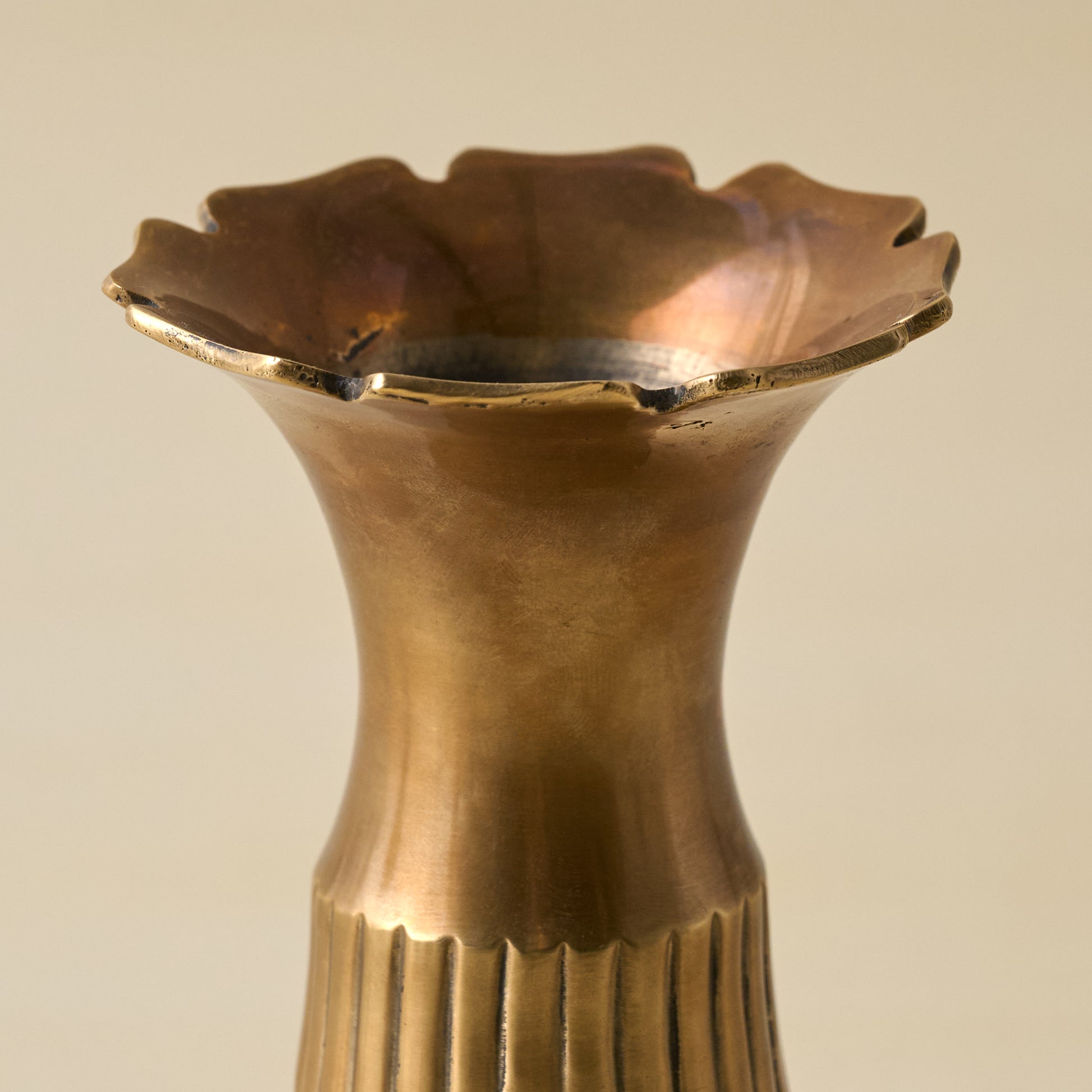 Anna Antiqued Solid Brass Vase (small) close up