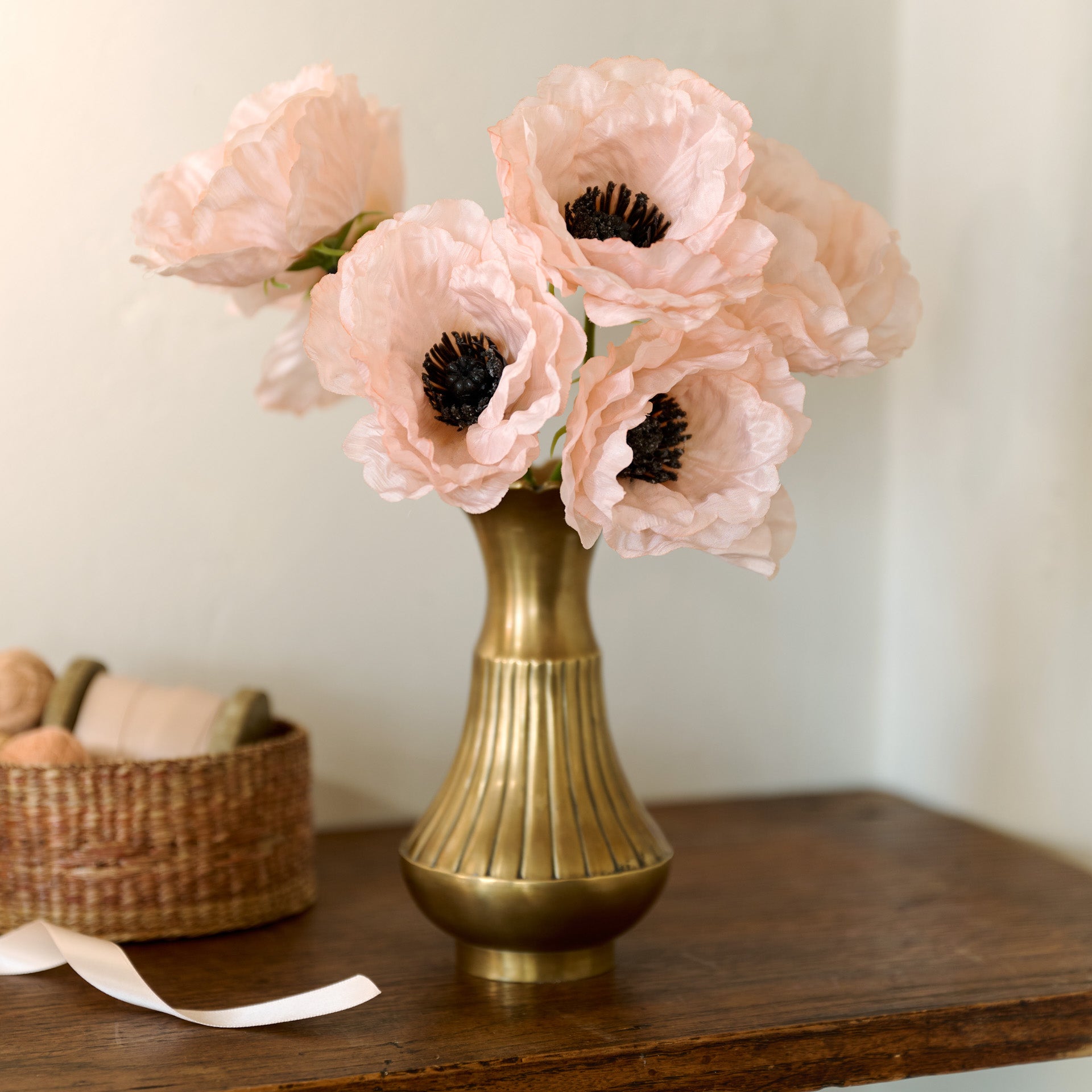 Pink Anemone Bouquet styled in a brass vase