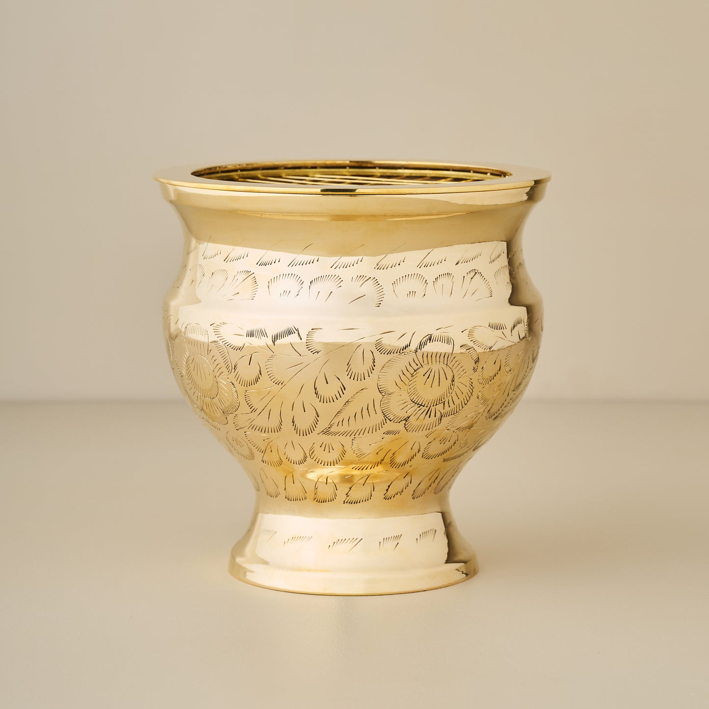 Delphine Antique Solid Brass Vase with Flower Frog