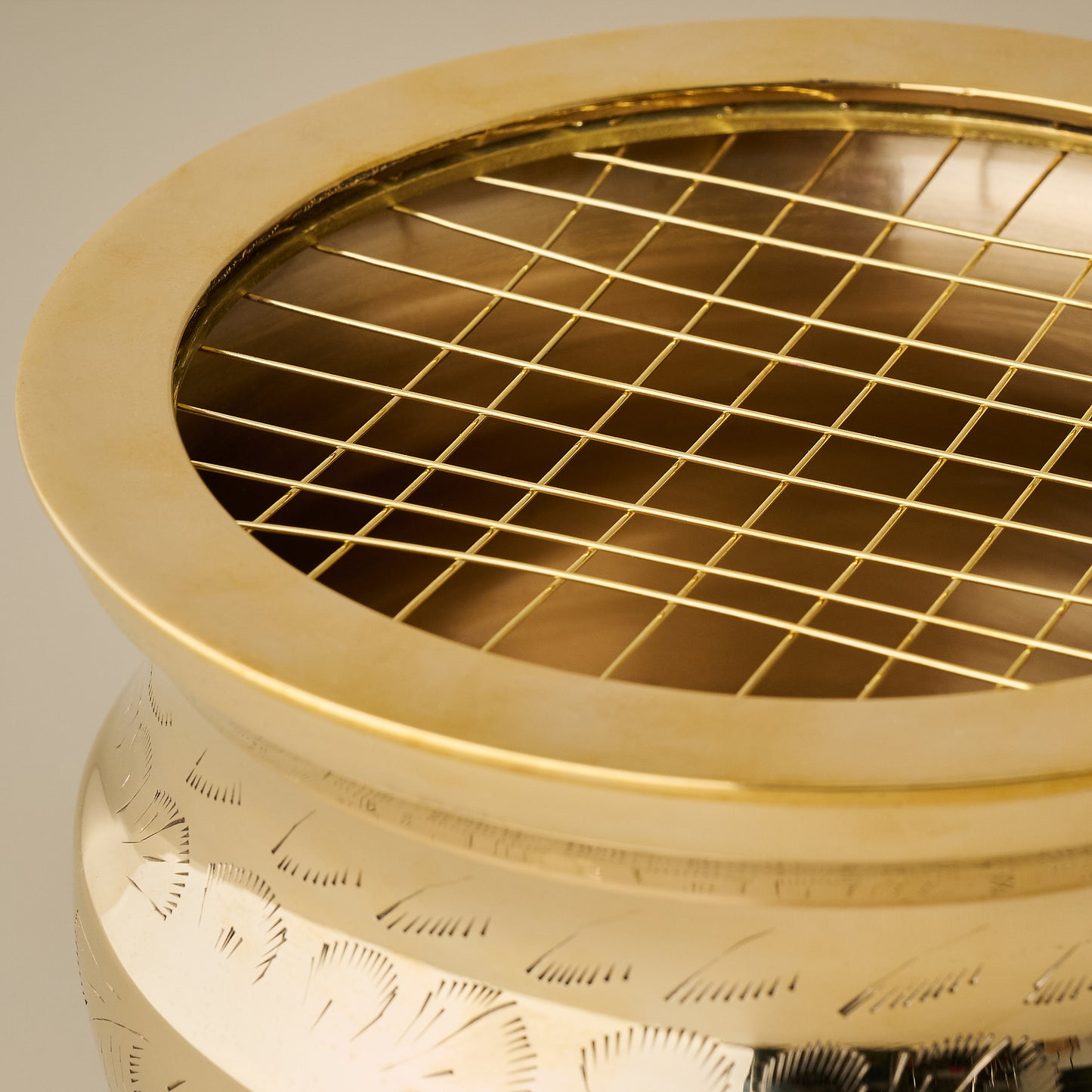 Delphine Antique Solid Brass Vase with Flower Frog close up view