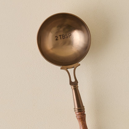 Antique Copper + Wood Coffee Scoop close up view