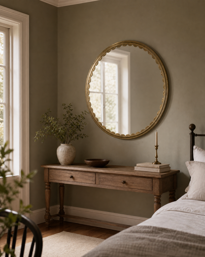 Julie Round Brass Scalloped Mirror-AI gen