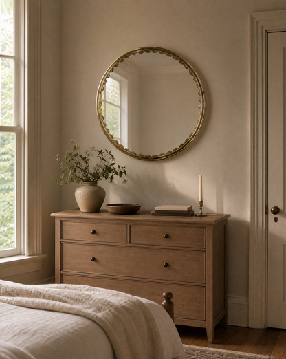 Julie Round Brass Scalloped Mirror-AI gen