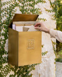 Antique Inspired Brass Mail Box outside home with mail inside 